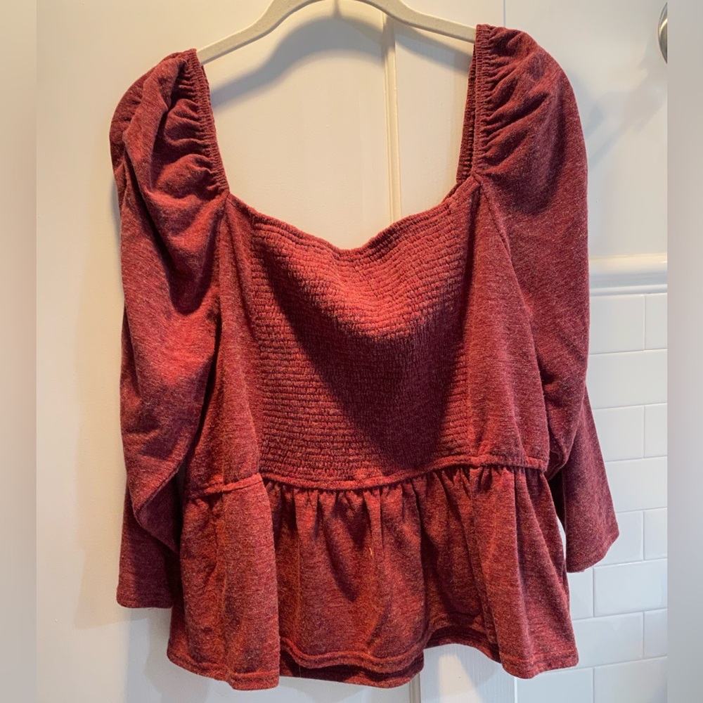 Anthropologie Maroon Peplum Long-Sleeve Top - Picture 5 of 8